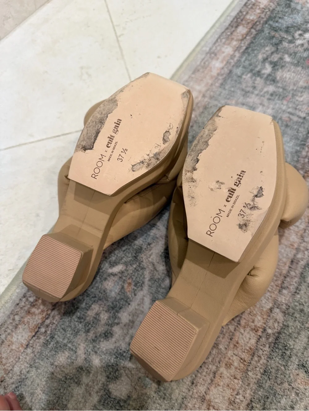 cult gaia Beige Knotted Platform Slide Sandals